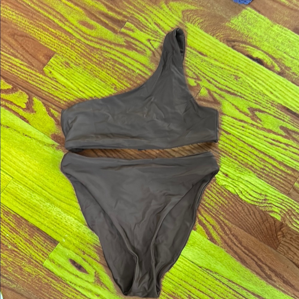 One-Shoulder Brown Bikini Set Beach Riot